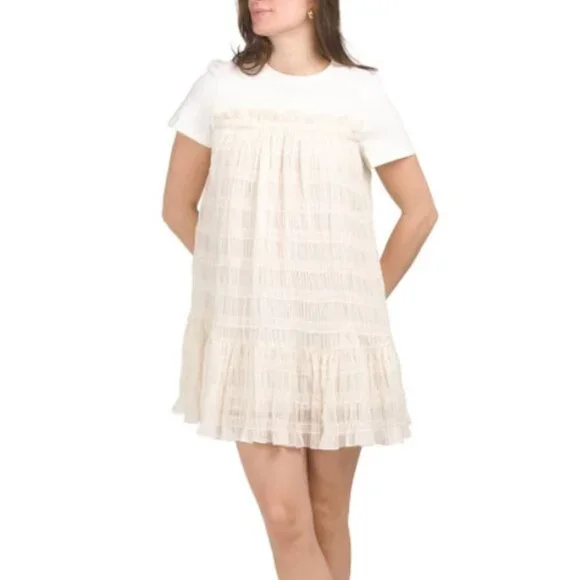 NWT ENGLISH FACTORY White/ivory Mini Ruched Chiffon T-shirt Dress Size S - Picture 6 of 7